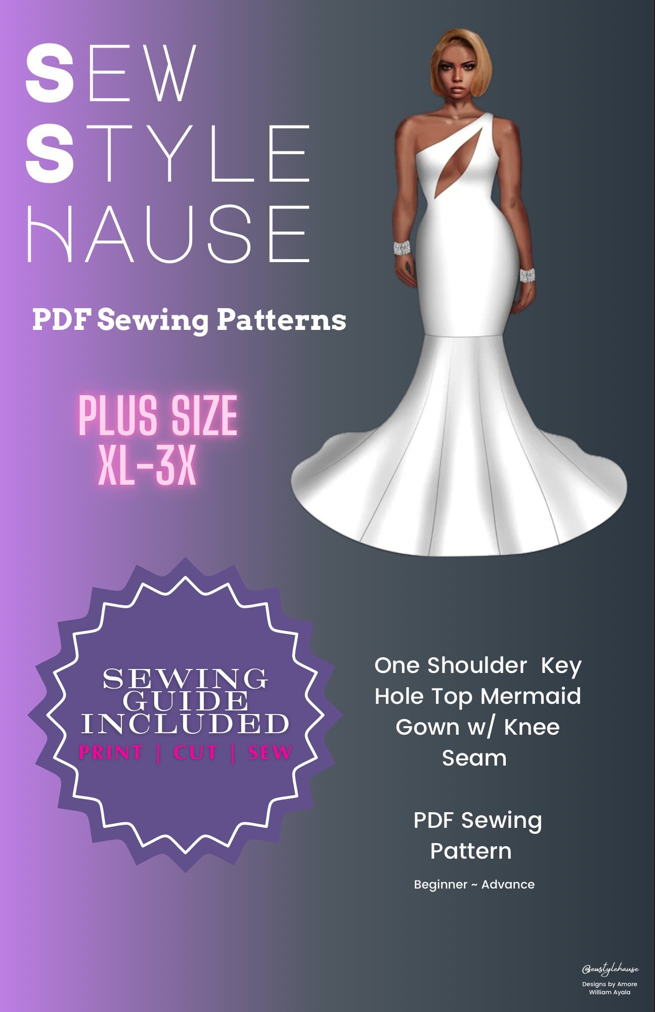 Plus Size One Shoulder Key Hole Top Mermaid Gown dress PDF Sewing Pattern Etsy Plus Size One Shoulder Key Hole Top Mermaid Gown dress PDF Sewing Pattern Etsy