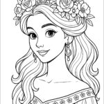 Pretty Princess With Flower Crown Princess Coloring Pages