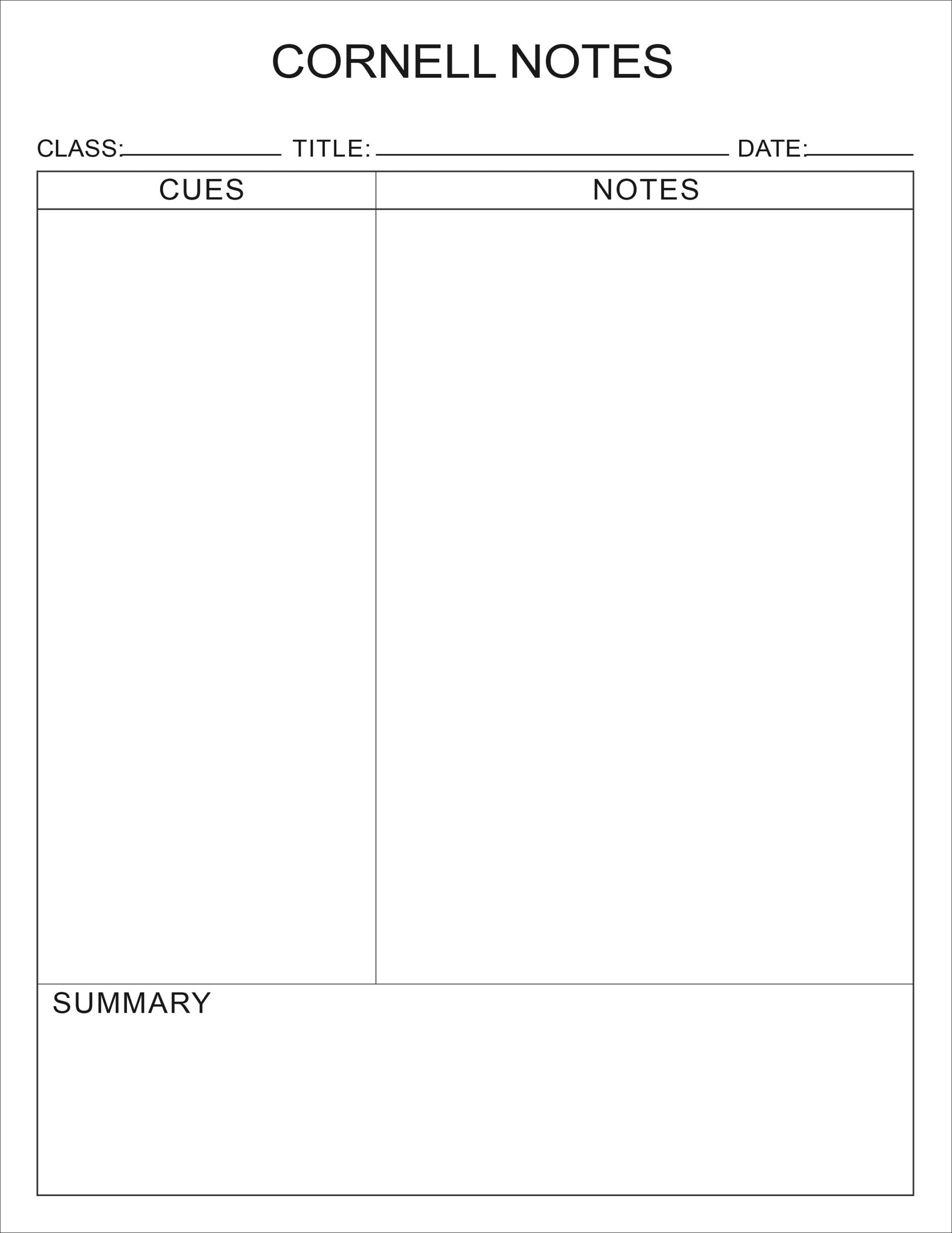 Printable Cornell Notes Plain Template PDF File Etsy Printable Cornell Notes Plain Template PDF File Etsy