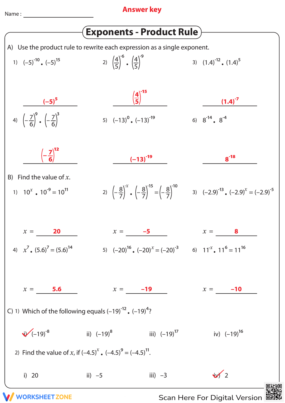 Printable Exponent Rules Review Worksheets Printable Exponent Rules Review Worksheets