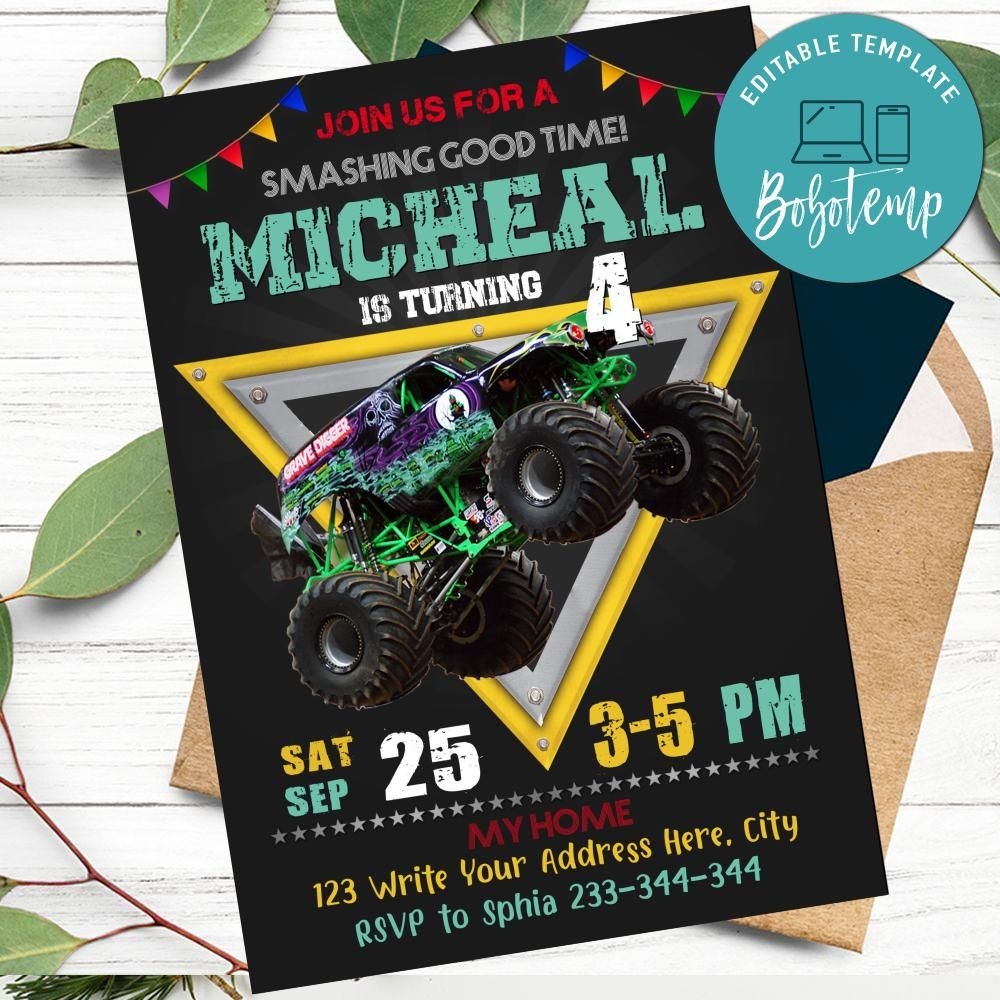 Printable Grave Digger Monster Truck Birthday Invitation DIY Bobotemp Printable Grave Digger Monster Truck Birthday Invitation DIY Bobotemp