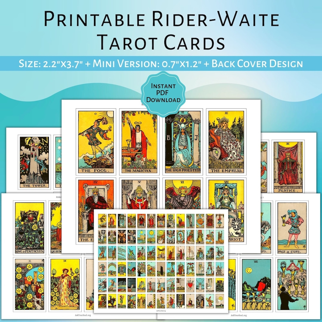 PRINTABLE Rider waite Tarot Cards color Printable Card Deck PDF Tarot Mini version Printable Tarot PDF 78 Tarot Cards Etsy