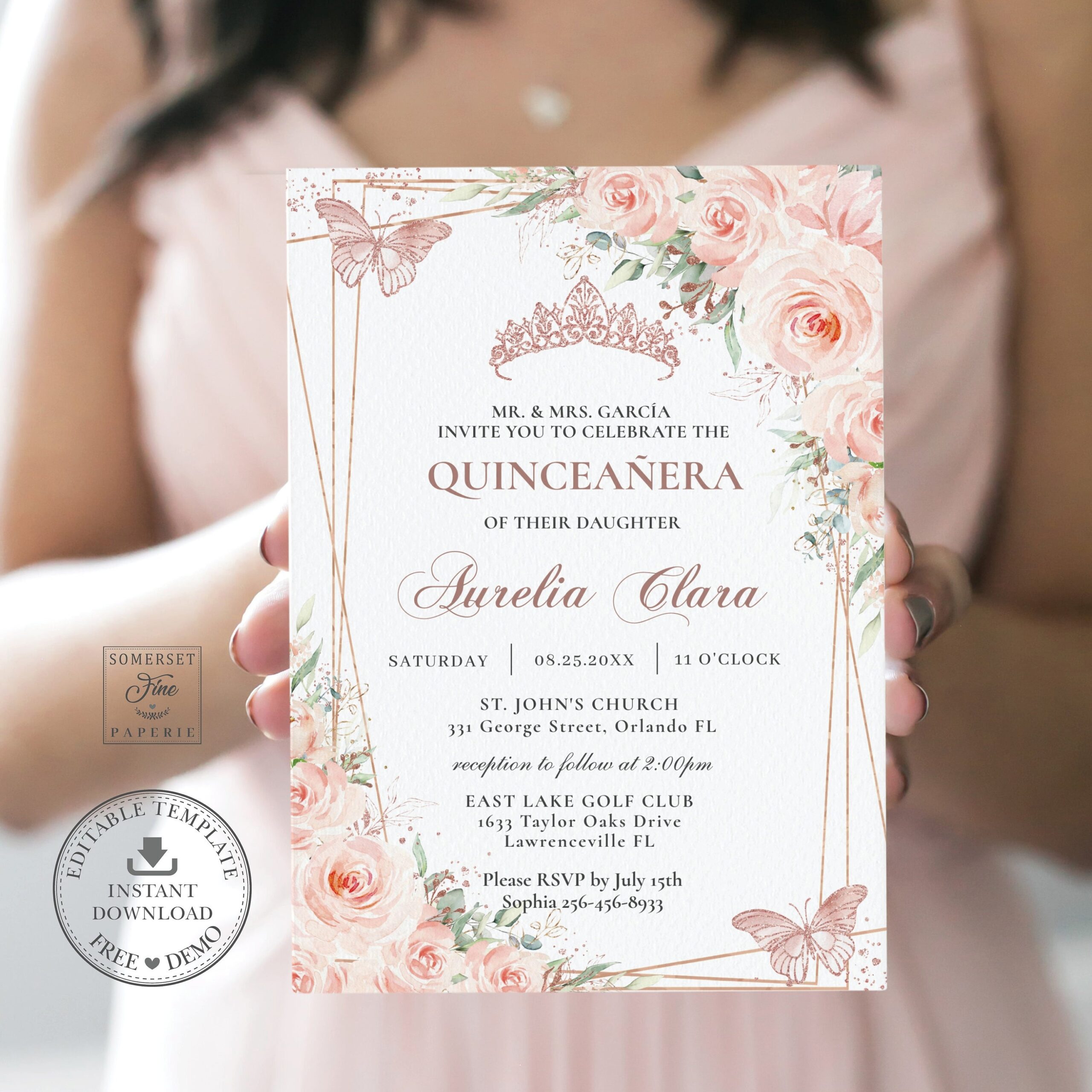 Rose Gold Quinceanera Invitation Etsy