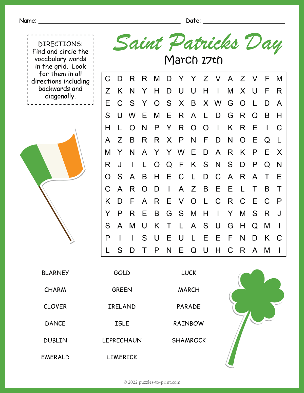 Saint Patrick s Day Word Search Saint Patrick s Day Word Search