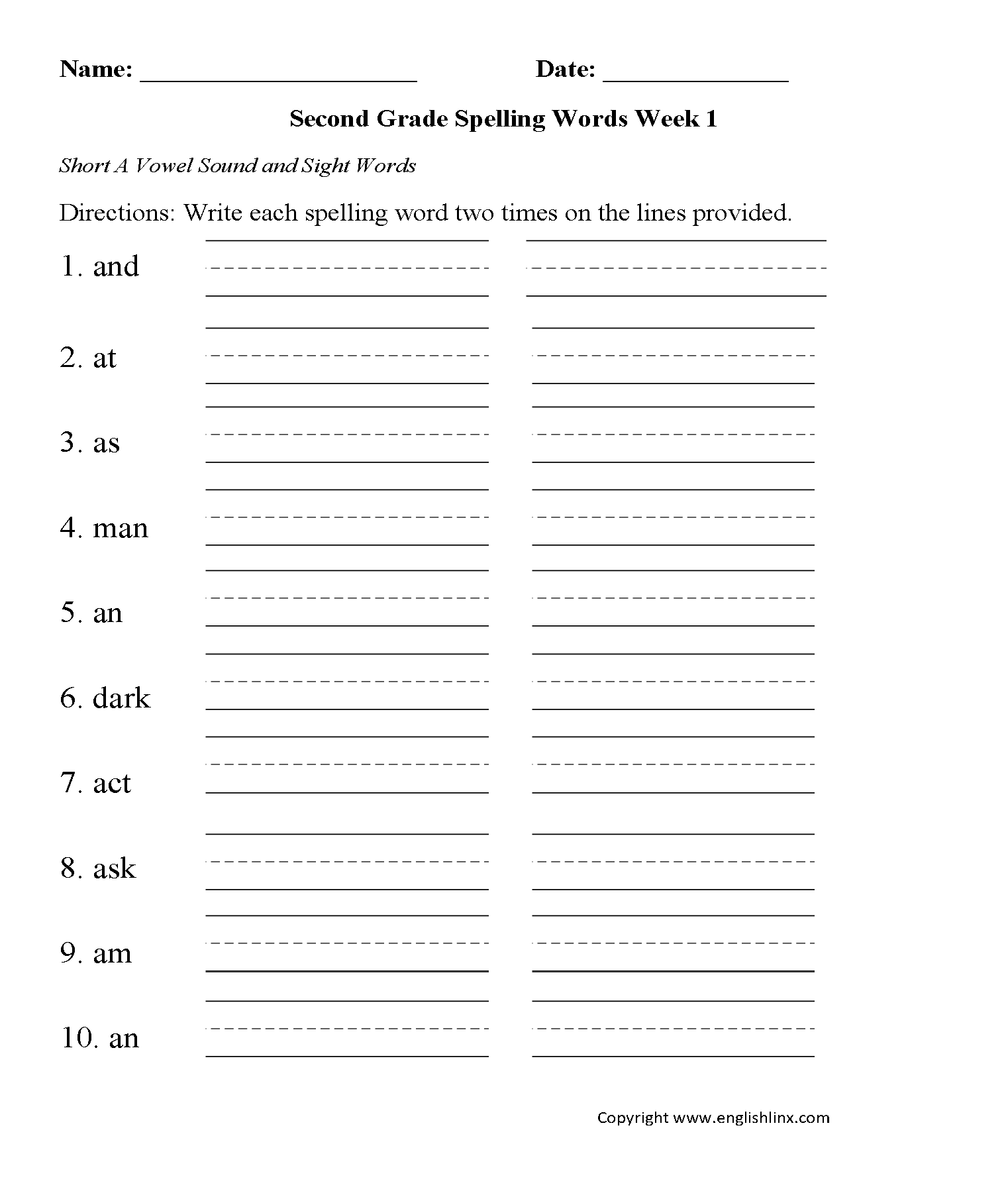 Second Grade Spelling Worksheets Free Word Lists Printable Practice Second Grade Spelling Worksheets Free Word Lists Printable Practice