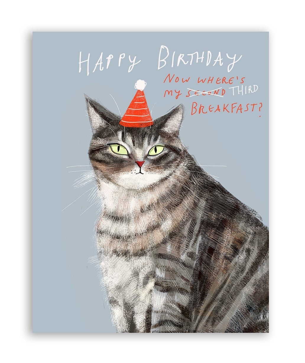 Second third Breakfast Birthday Funny Cat Card Funny Birthday Card Etsy