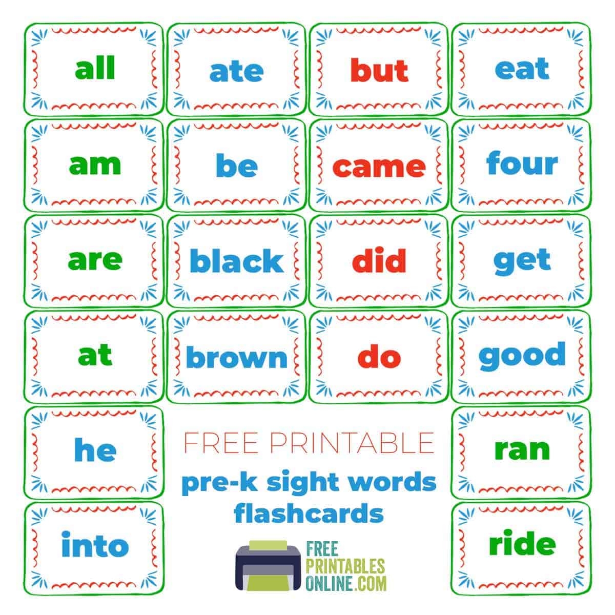 sight words flash cards printable pdf
