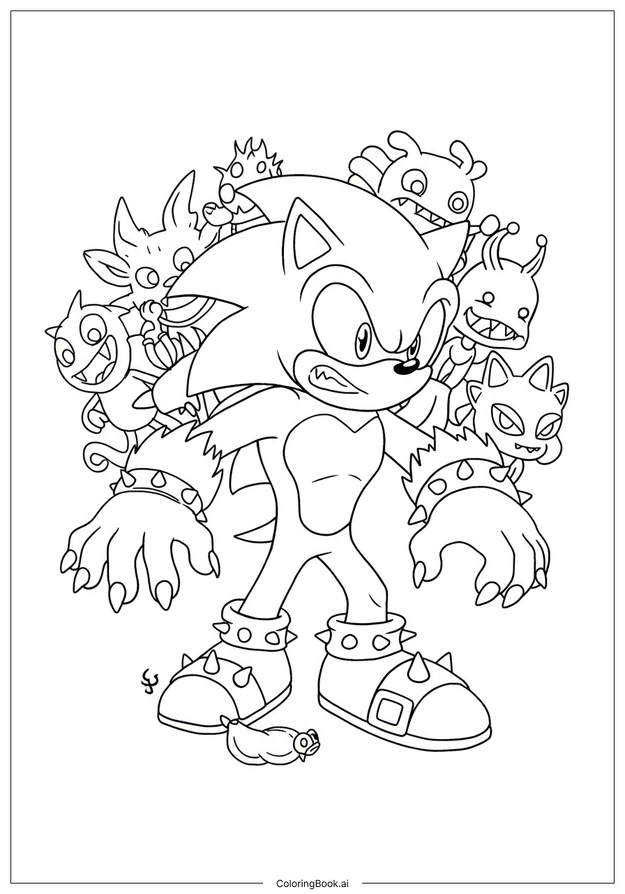 Sonic Werehog Smashing Dark Creatures Coloring Page Free PDF PNG Printable Sonic Werehog Smashing Dark Creatures Coloring Page Free PDF PNG Printable