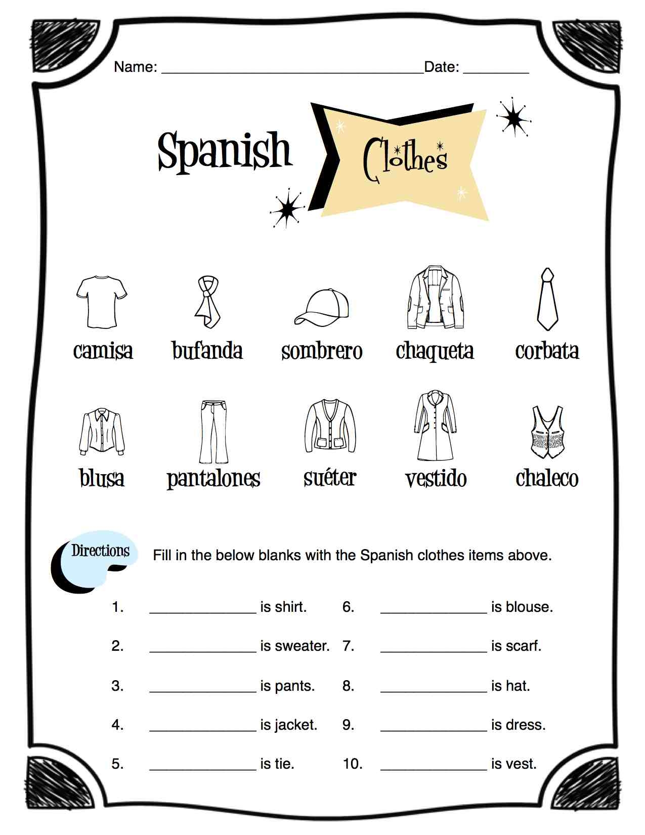 Spanish Clothing Items Worksheet Packet Made By Teachers Spanish Clothing Items Worksheet Packet Made By Teachers