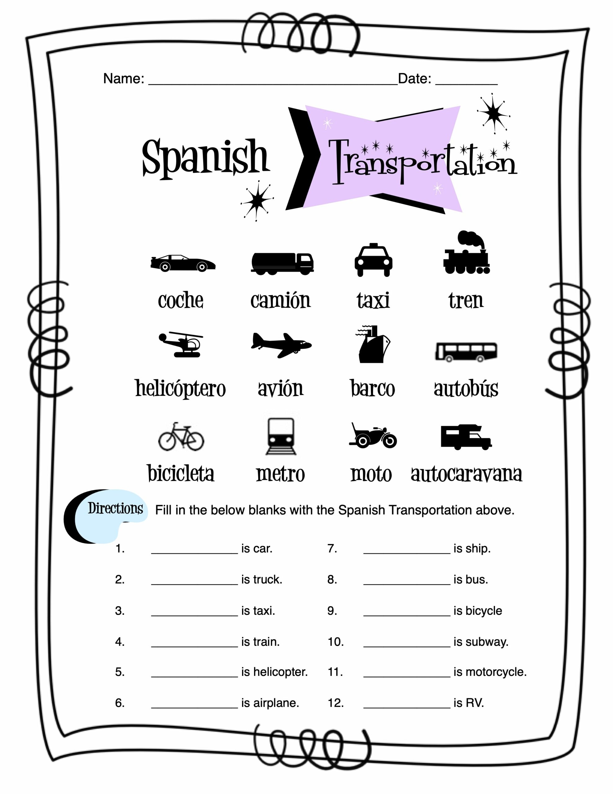 Spanish Transportation Words Worksheet Packet Made By Teachers Spanish Transportation Words Worksheet Packet Made By Teachers
