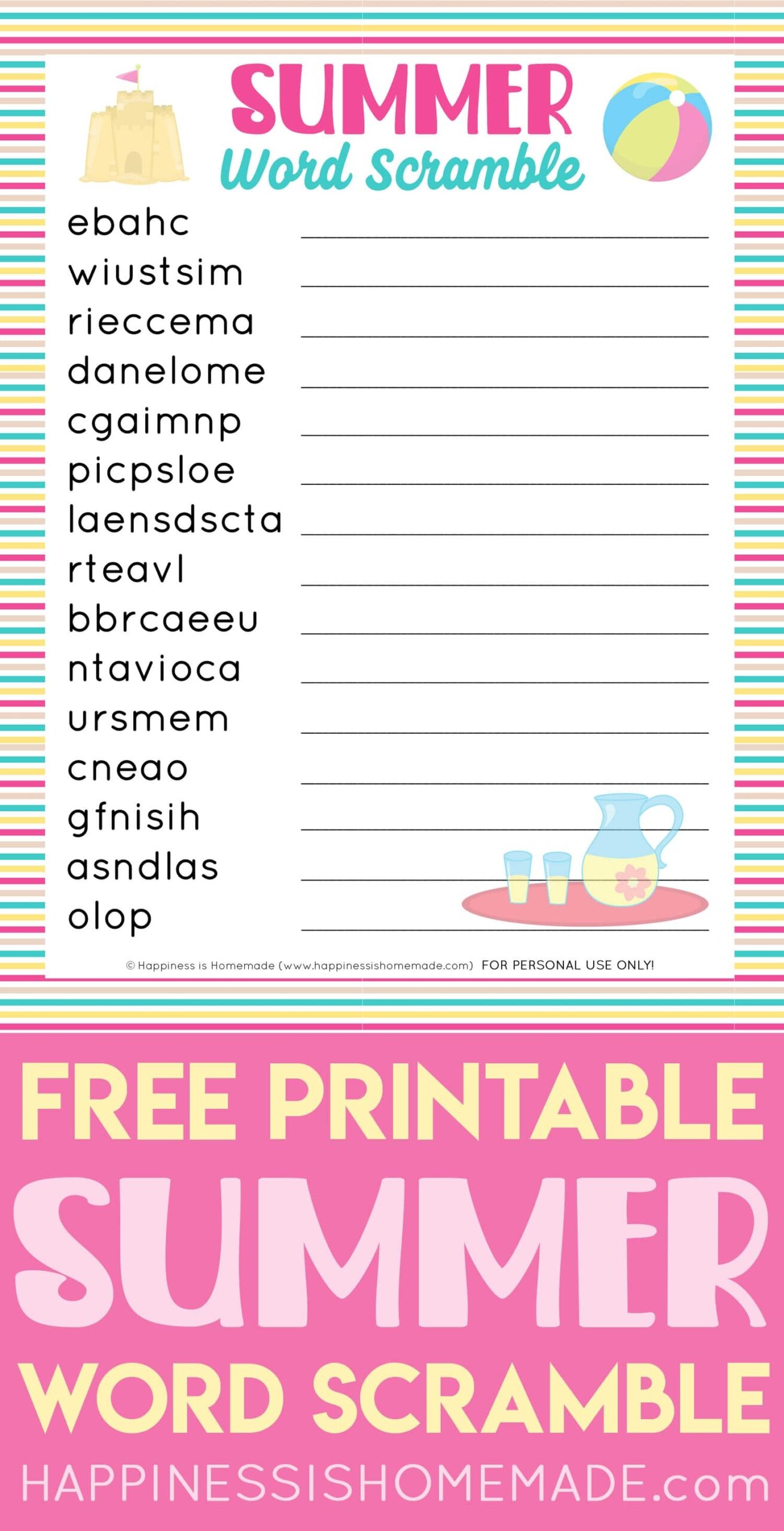 Summer Word Scramble Free Printable Happiness Is Homemade