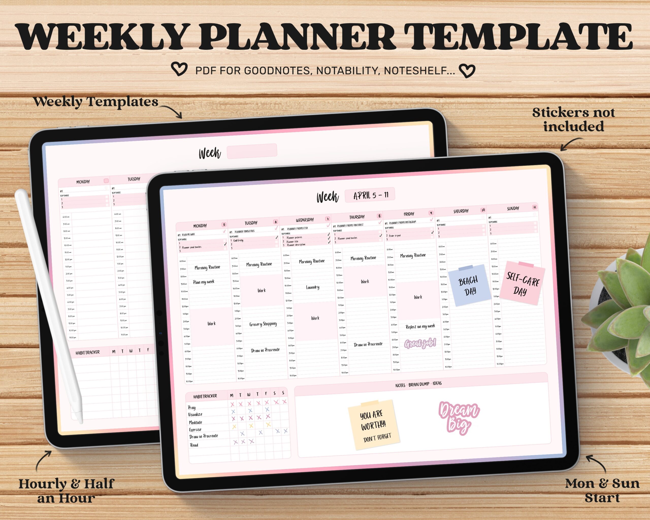 Weekly Planner Goodnotes Template Undated Digital Planner Pdf Cute Planner Notability Noteshelf Digital Journal Ipad Templates Pdf Etsy