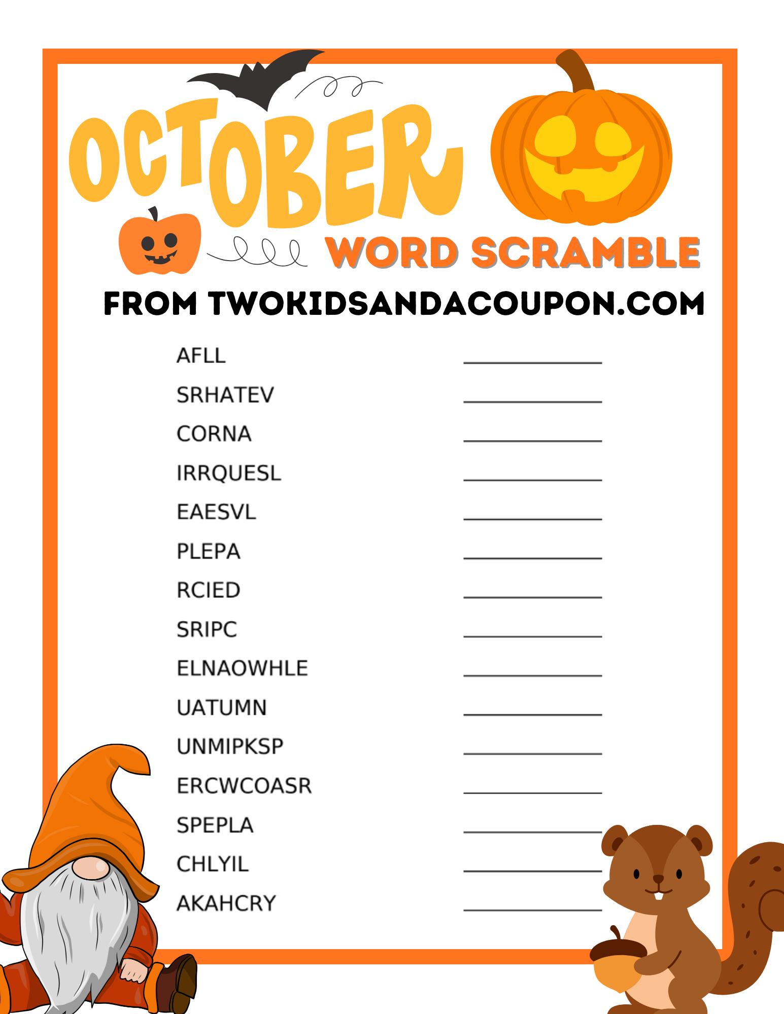 You ll Be Fall ing For This Printable October Word Scramble