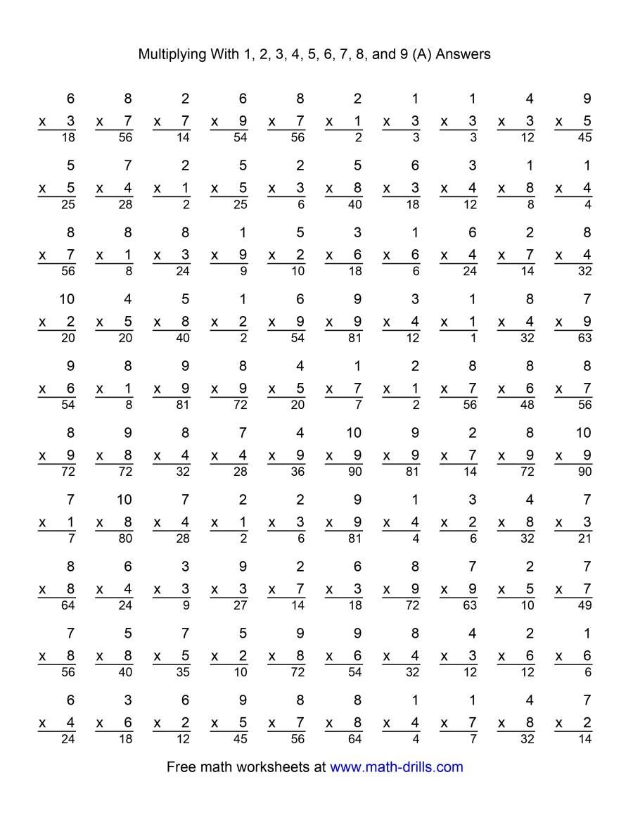 100 Questions Multiplication Worksheets Printable Art Activities
