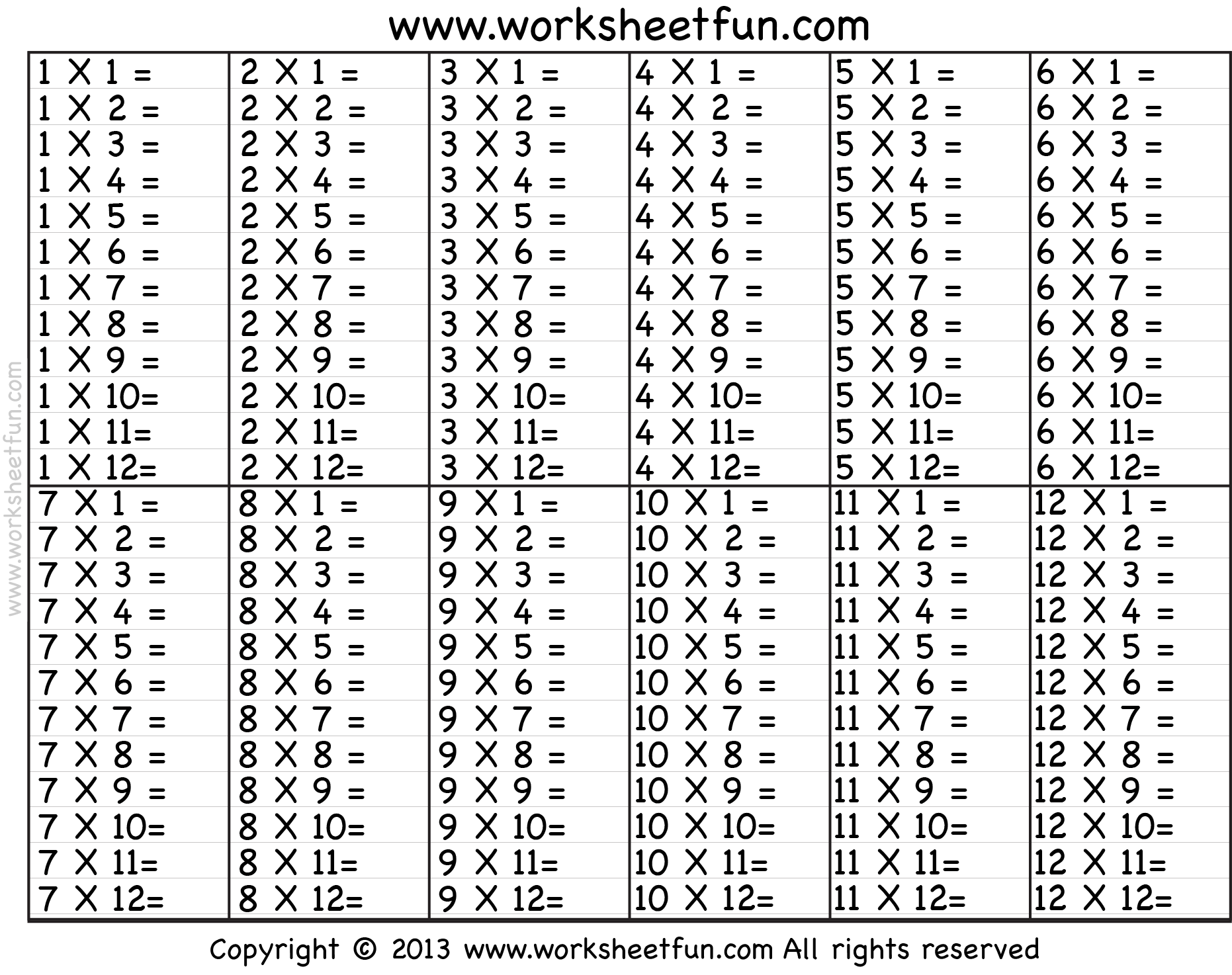12 Multiplication Facts Worksheet Printable Art Activities 12 Multiplication Facts Worksheet Printable Art Activities