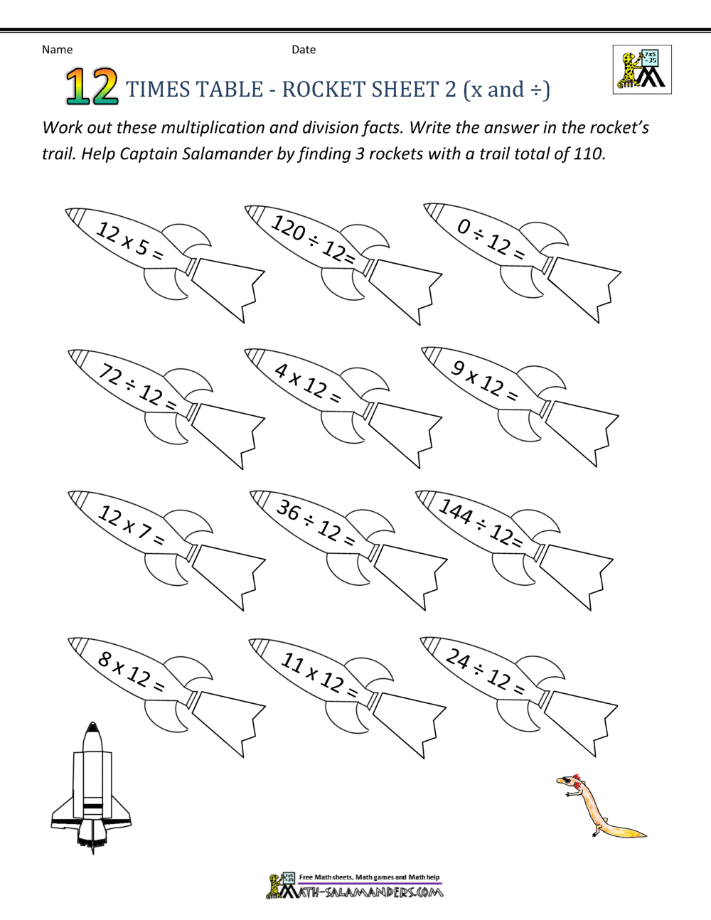 12 Times Tables Worksheets