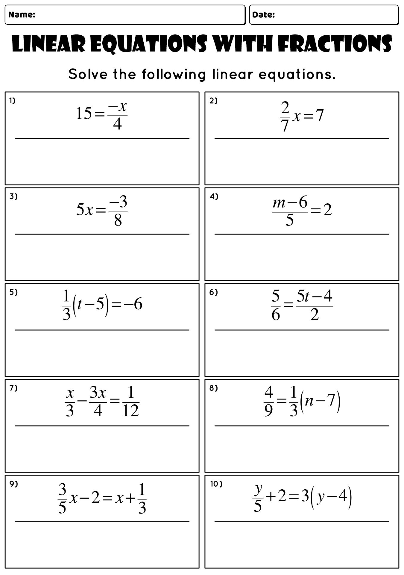 13 Solving Equations With Fractions Worksheet Free PDF At Worksheeto