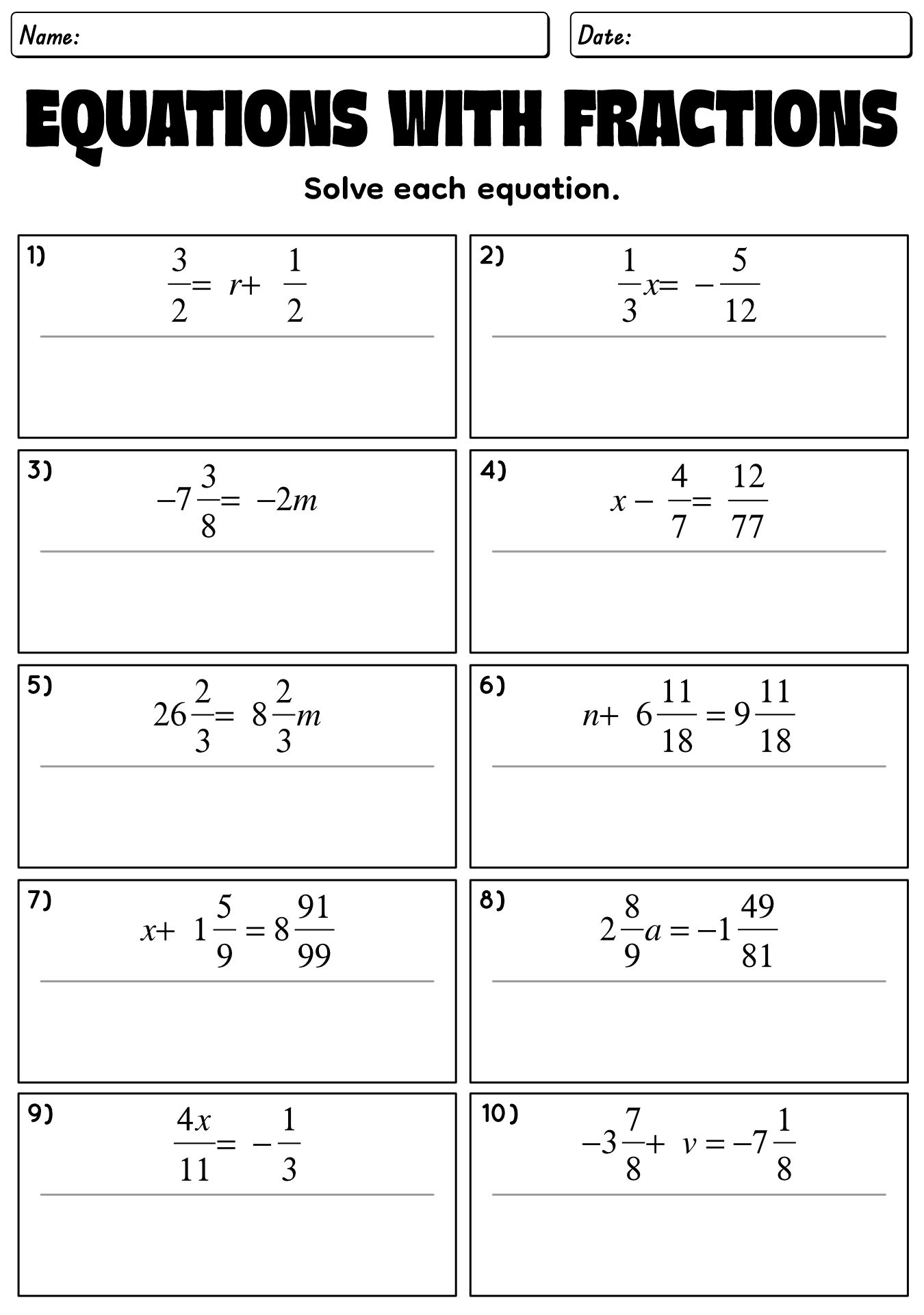 13 Solving Equations With Fractions Worksheet Free PDF At Worksheeto