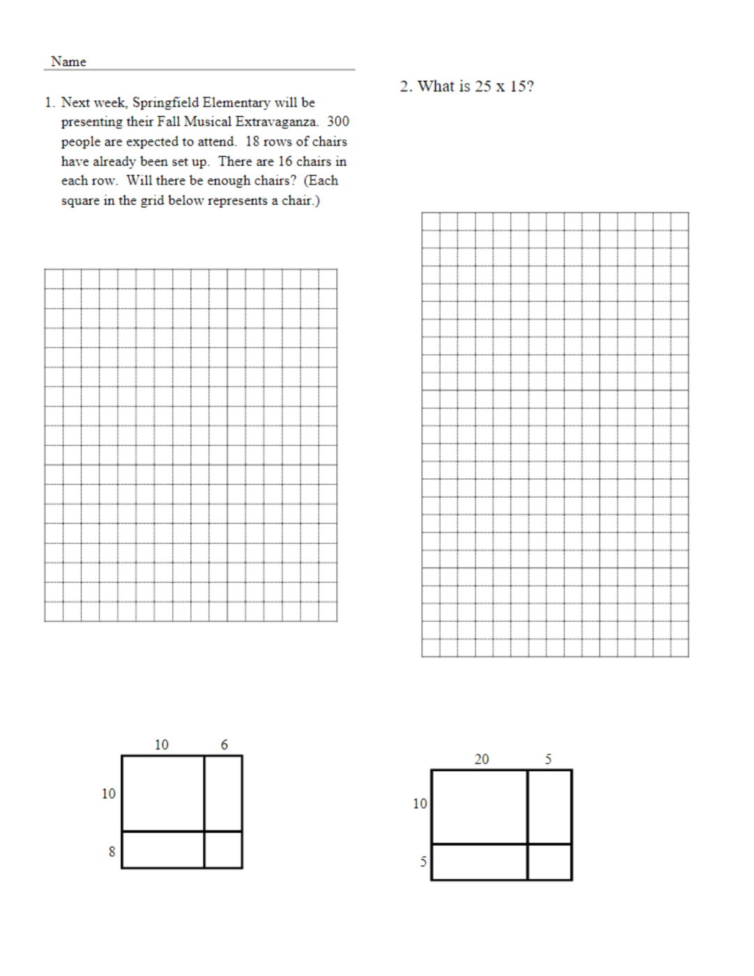 area model multiplication worksheets