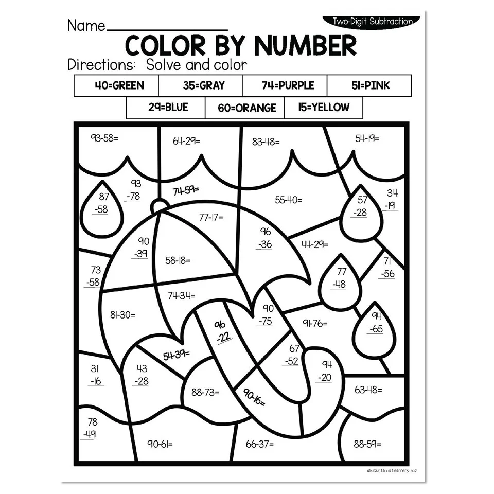 2 Digit Subtraction Summer Color By Number Umbrella Lucky Little Learners 2 Digit Subtraction Summer Color By Number Umbrella Lucky Little Learners