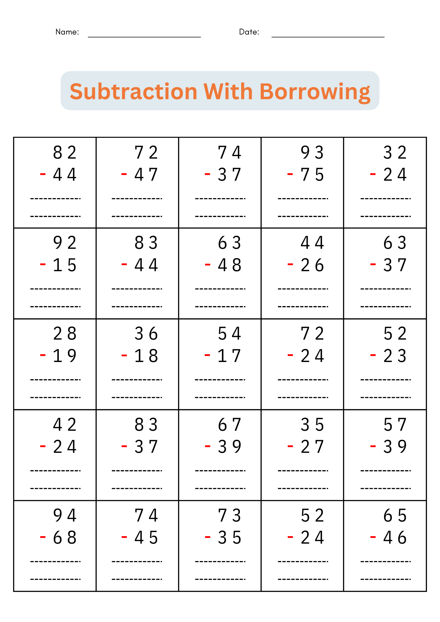 subtraction worksheets with regrouping