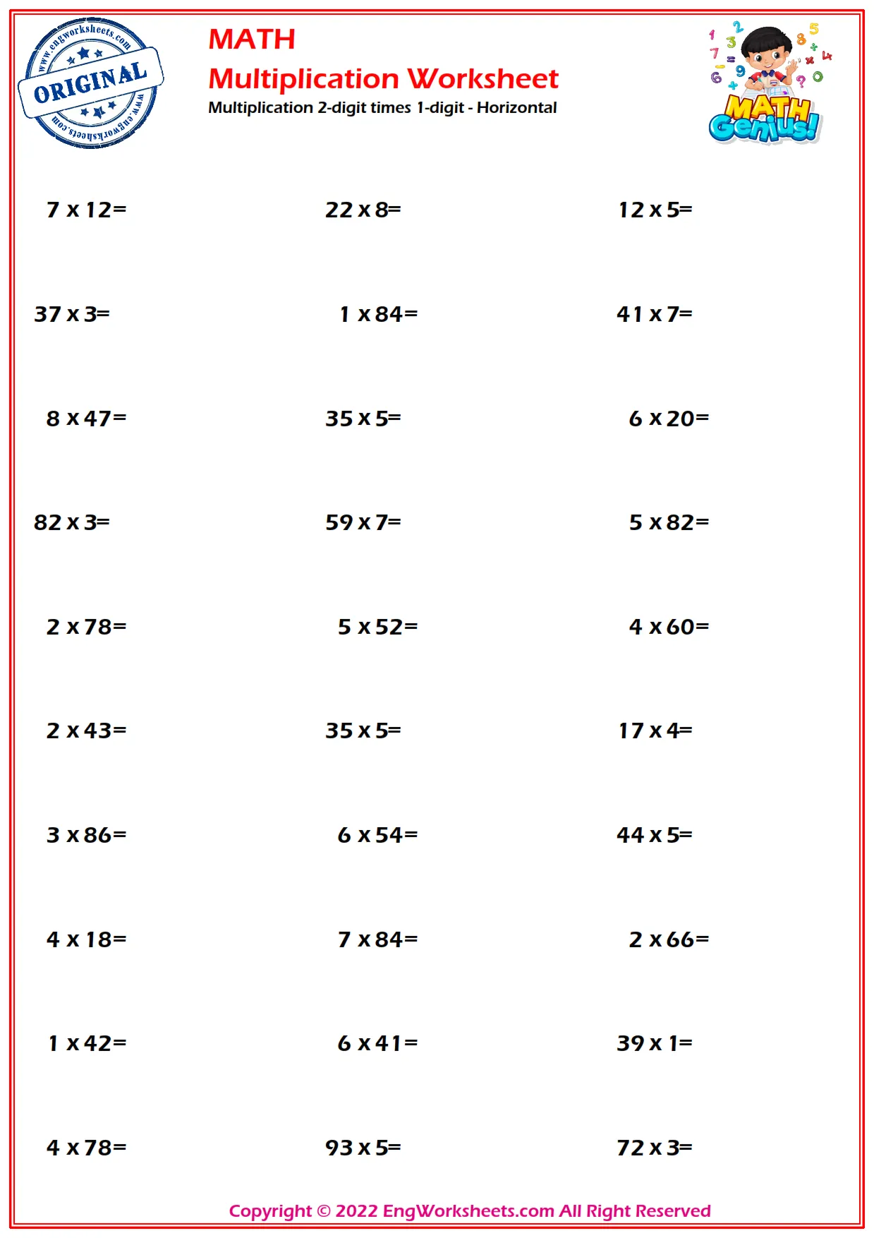 2 Digit Times 1 Digits Worksheets Free PDF EngWorksheets 2 Digit Times 1 Digits Worksheets Free PDF EngWorksheets