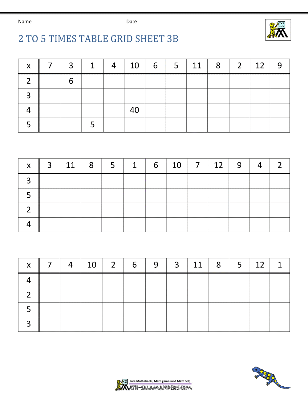 2 To 5 Table Worksheet Collection 2 To 5 Table Worksheet Collection