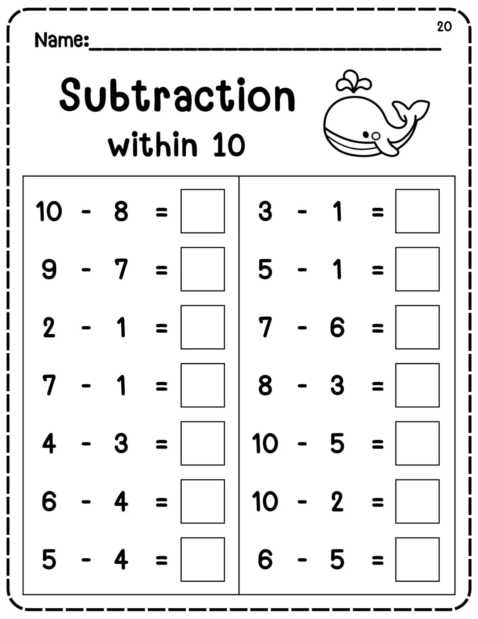 20 Printable Subtraction To 10 Fill In The Blanks Worksheets numbers 1 10 Kindergarten 1st Grade Math Practice PDF Etsy 20 Printable Subtraction To 10 Fill In The Blanks Worksheets numbers 1 10 Kindergarten 1st Grade Math Practice PDF Etsy