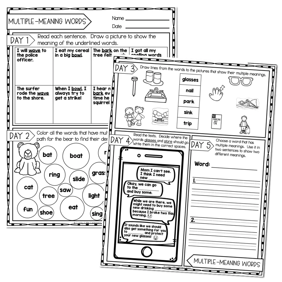 2nd Grade Grammar Worksheets Multiple meaning Words Lucky Little Learners 2nd Grade Grammar Worksheets Multiple meaning Words Lucky Little Learners