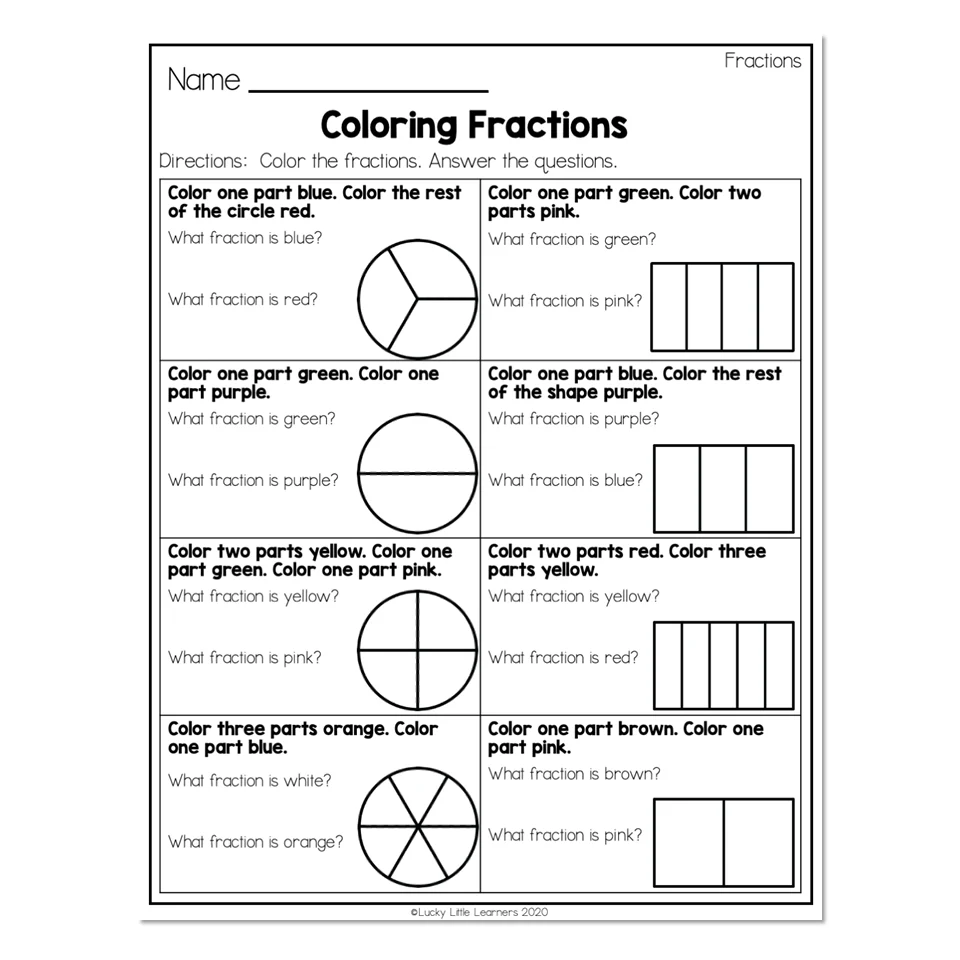 fraction coloring worksheets fraction coloring worksheets