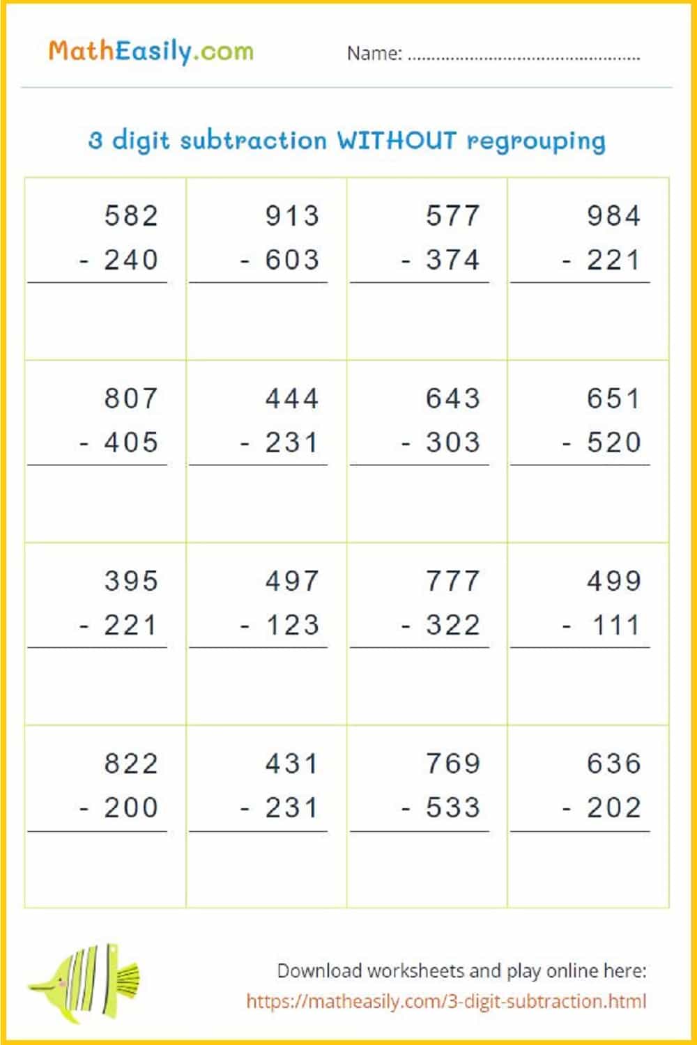 3 Digit Subtraction With Without Regrouping Games 3 Digit Subtraction With Without Regrouping Games