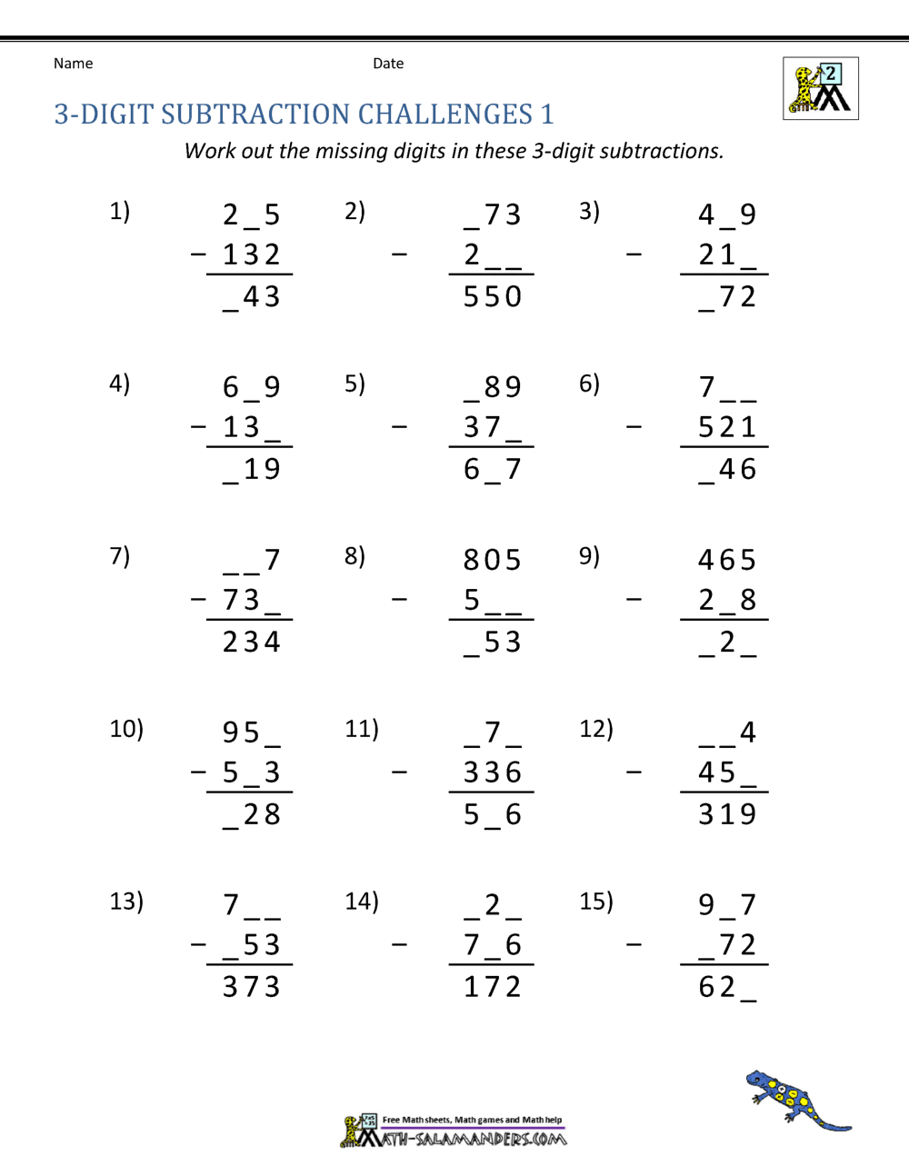 3 digit subtraction worksheet 3 digit subtraction worksheet