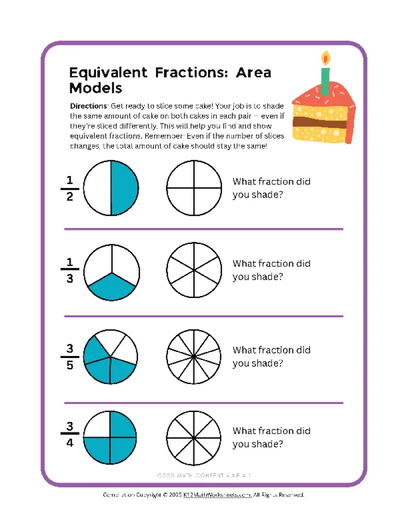 4th Grade Fractions K12 Math Worksheets