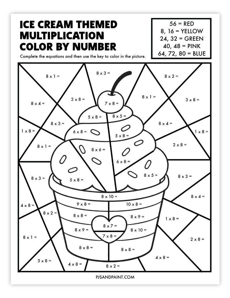 5 Free Printable Multiplication Color By Number Worksheets Pjs And Paint