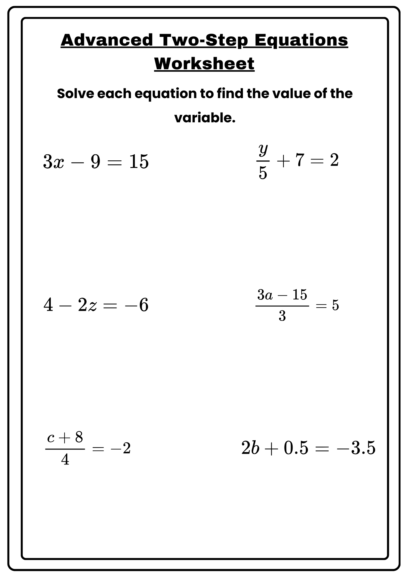 50 Two Step Equations Worksheet Samples To Download In PDF