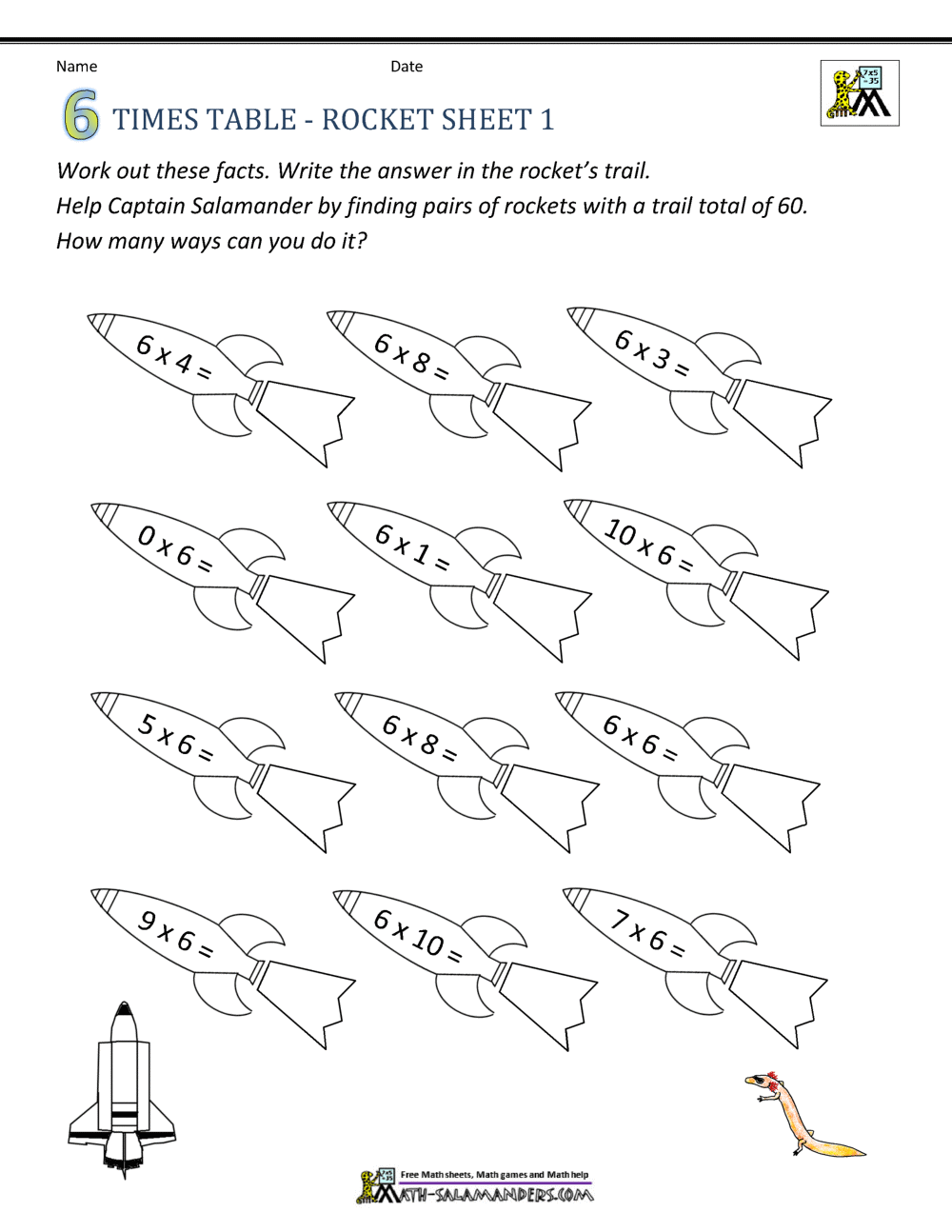 6 Times Tables Worksheets