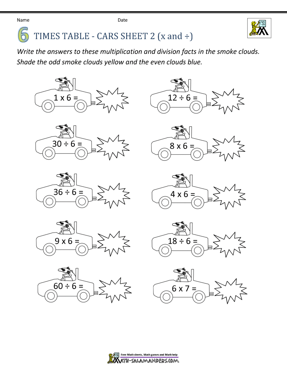 times 6 multiplication worksheets