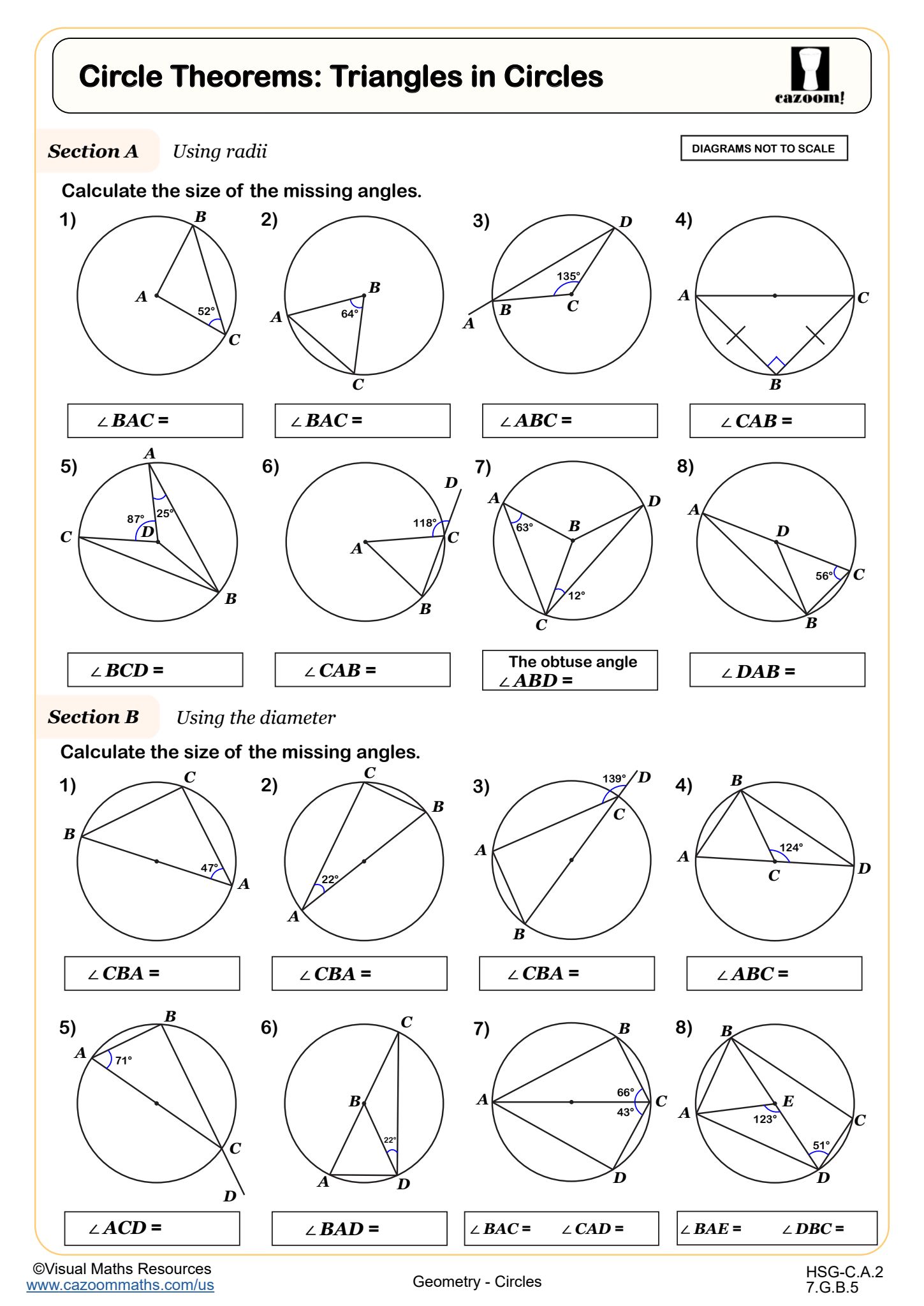 7th Grade Circle Worksheets With Answer Keys