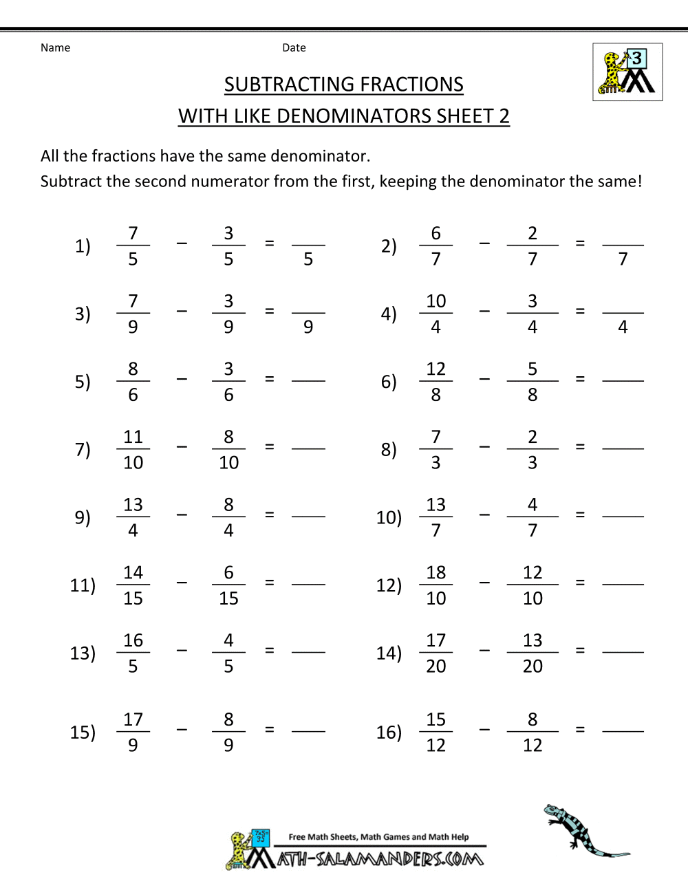 Add And Subtract Fractions Worksheet With Answers Free Worksheets Samples