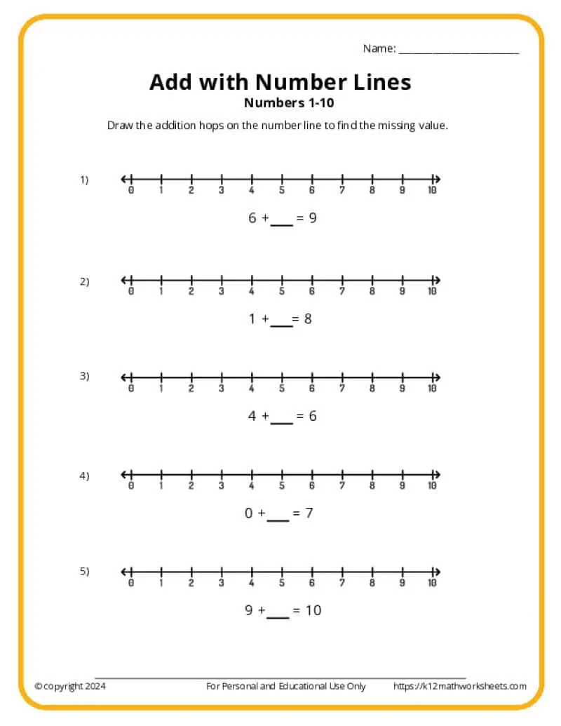 Add With Number Lines K12 Math Worksheets Add With Number Lines K12 Math Worksheets