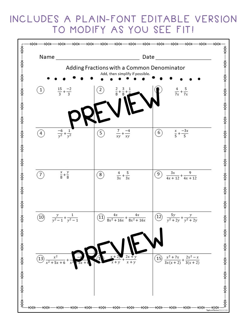 adding subtracting rational expressions worksheet