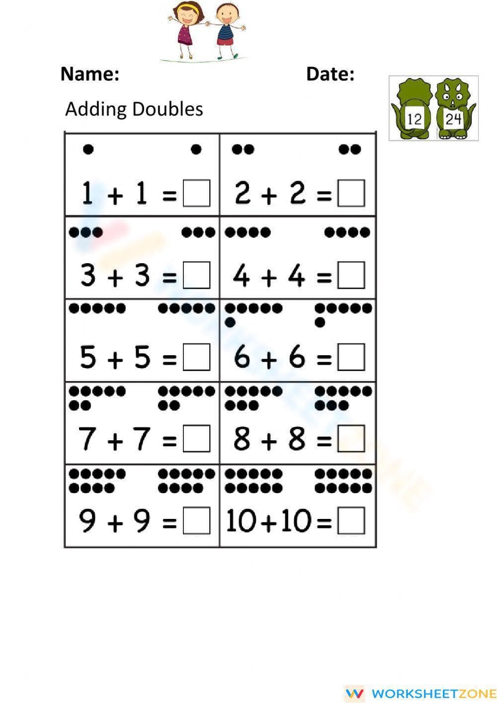 Adding Doubles Addition Practice Worksheet Adding Doubles Addition Practice Worksheet