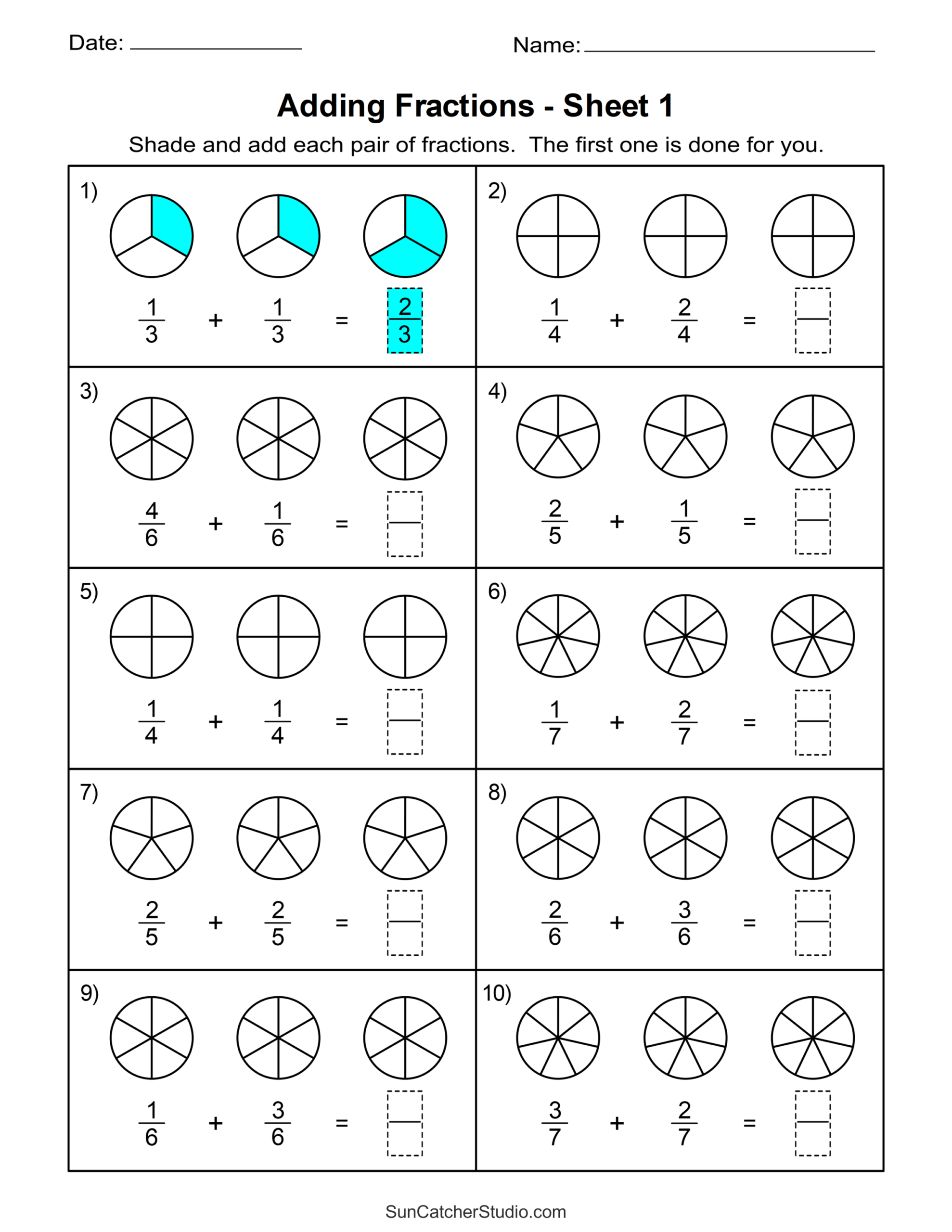 Adding Fractions Worksheets Same And Unlike Denominators Free Printables Lettering SVG Files Tools Apps