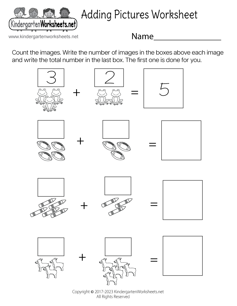 Adding Pictures Worksheet Free Printable PDF