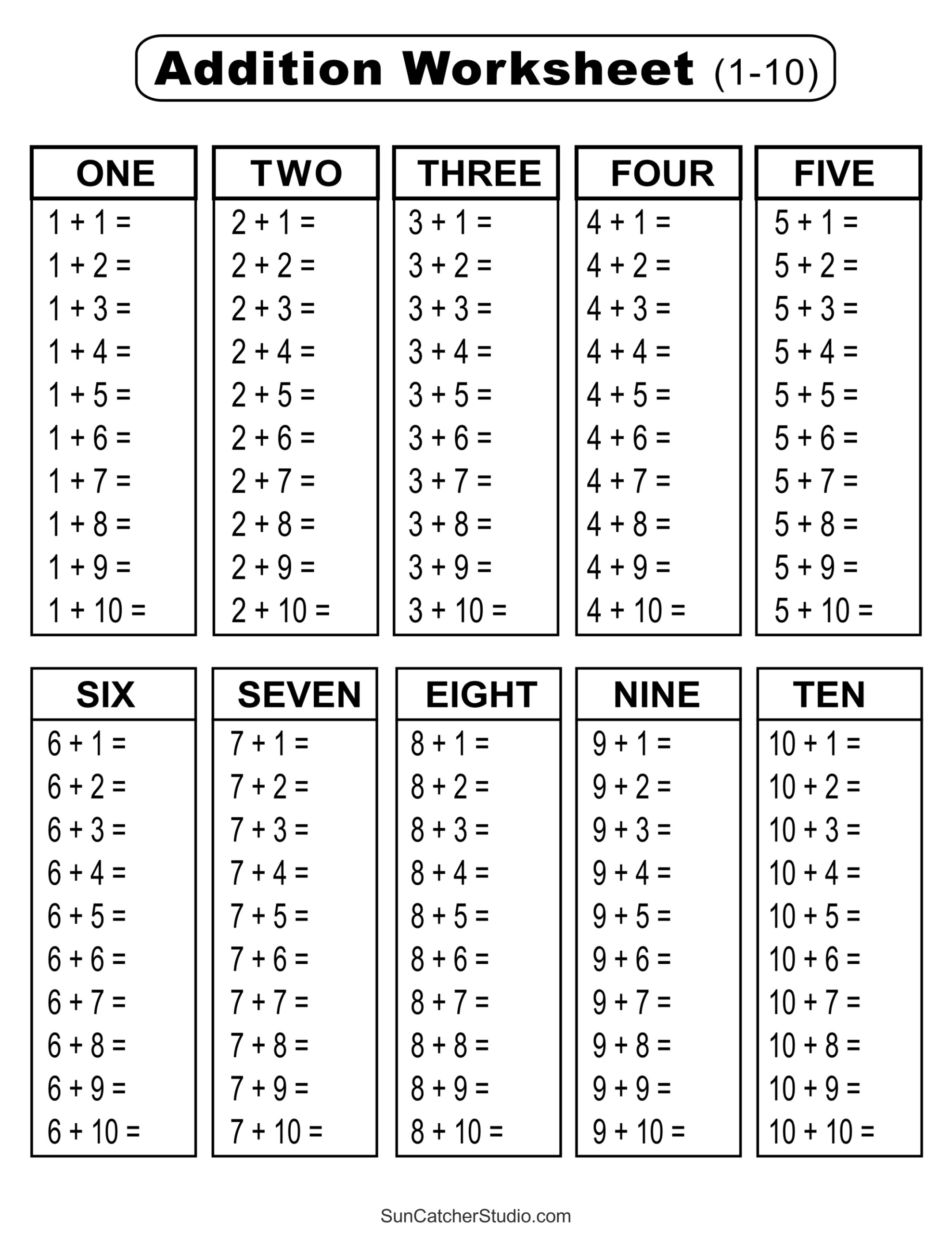 addition table worksheet addition table worksheet