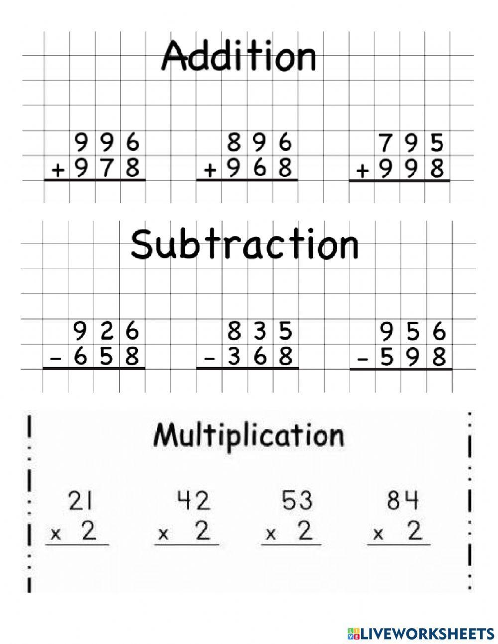 Addition Subtraction And Multiplication Worksheet Worksheets Library Addition Subtraction And Multiplication Worksheet Worksheets Library
