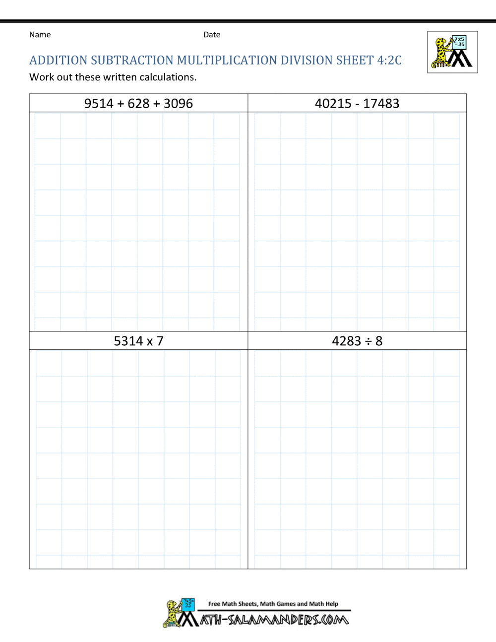 subtraction multiplication addition and division worksheets subtraction multiplication addition and division worksheets