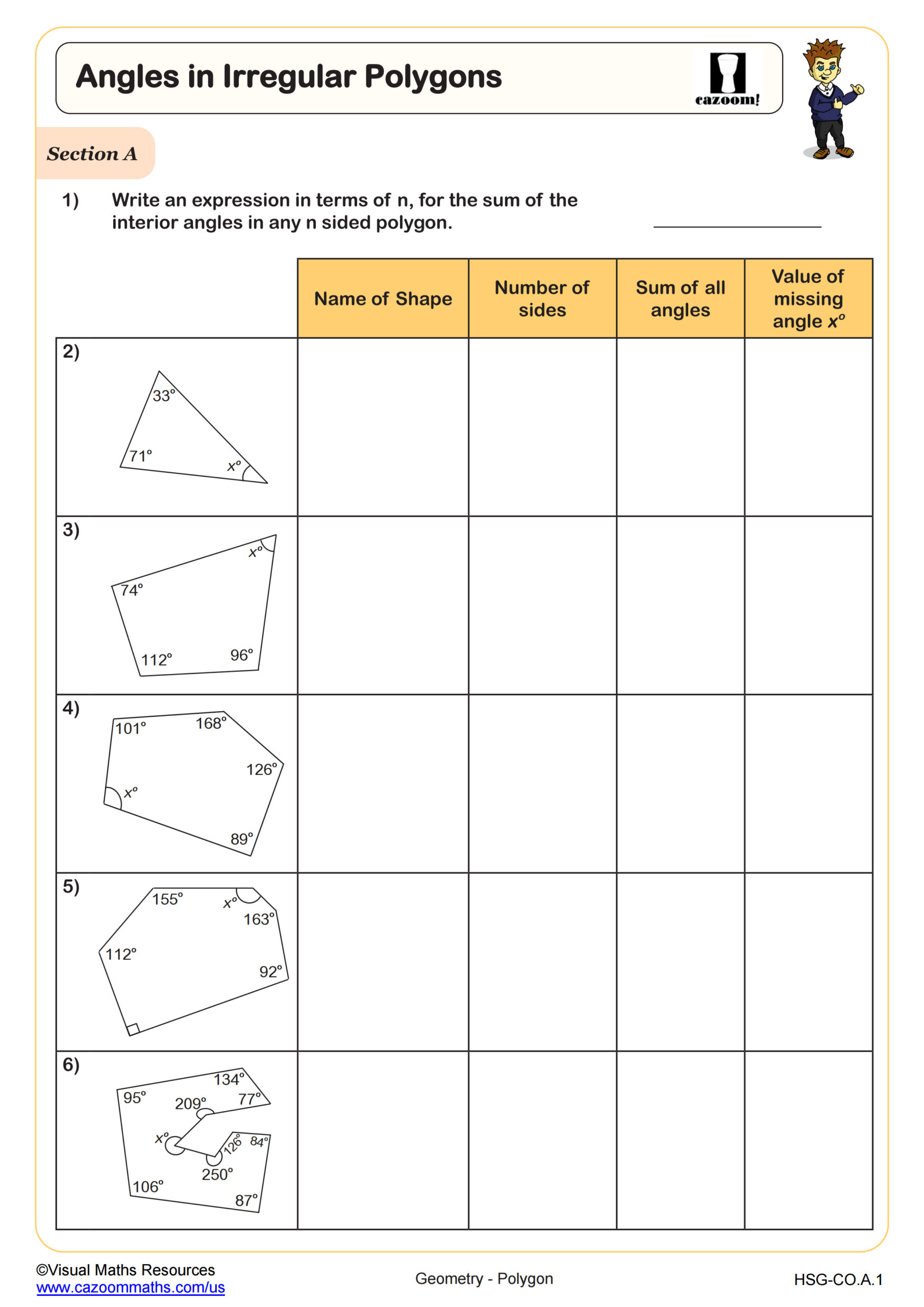 Angles In Irregular Polygons Worksheet PDF Printable Geometry Worksheet