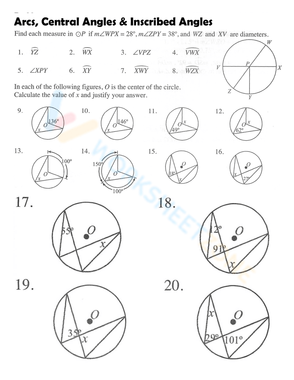 Arcs And Central Angles Worksheet Printable Art Activities