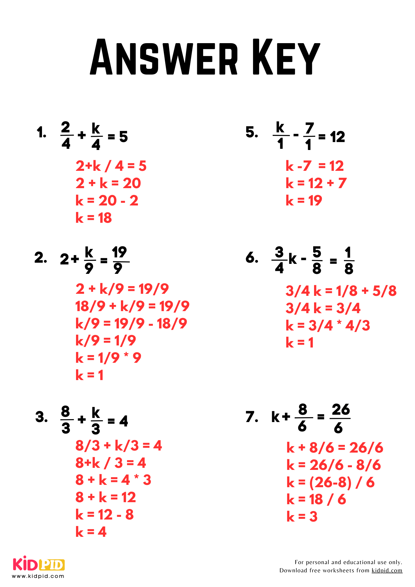 Basic Algebra With Fractions Worksheet For Grade 5 Kidpid Basic Algebra With Fractions Worksheet For Grade 5 Kidpid